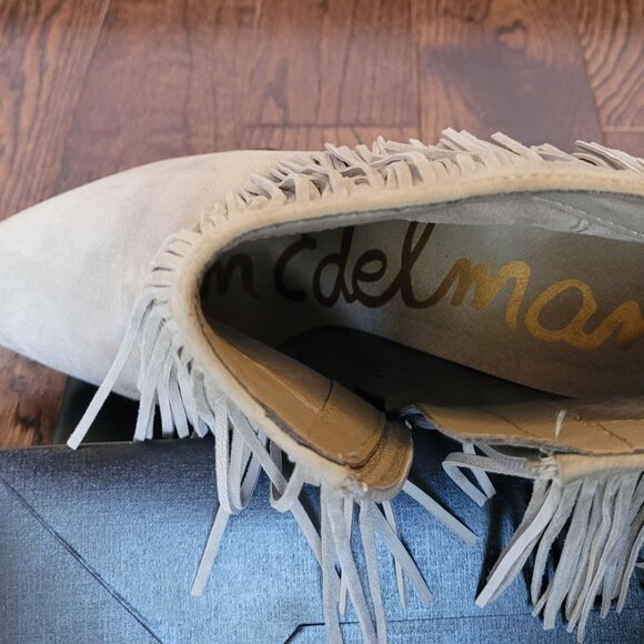 Sam Edelman Kandice Gray Fringed Pointed Toe Suede Bootie Women's US 8 M - Picture 5 of 9